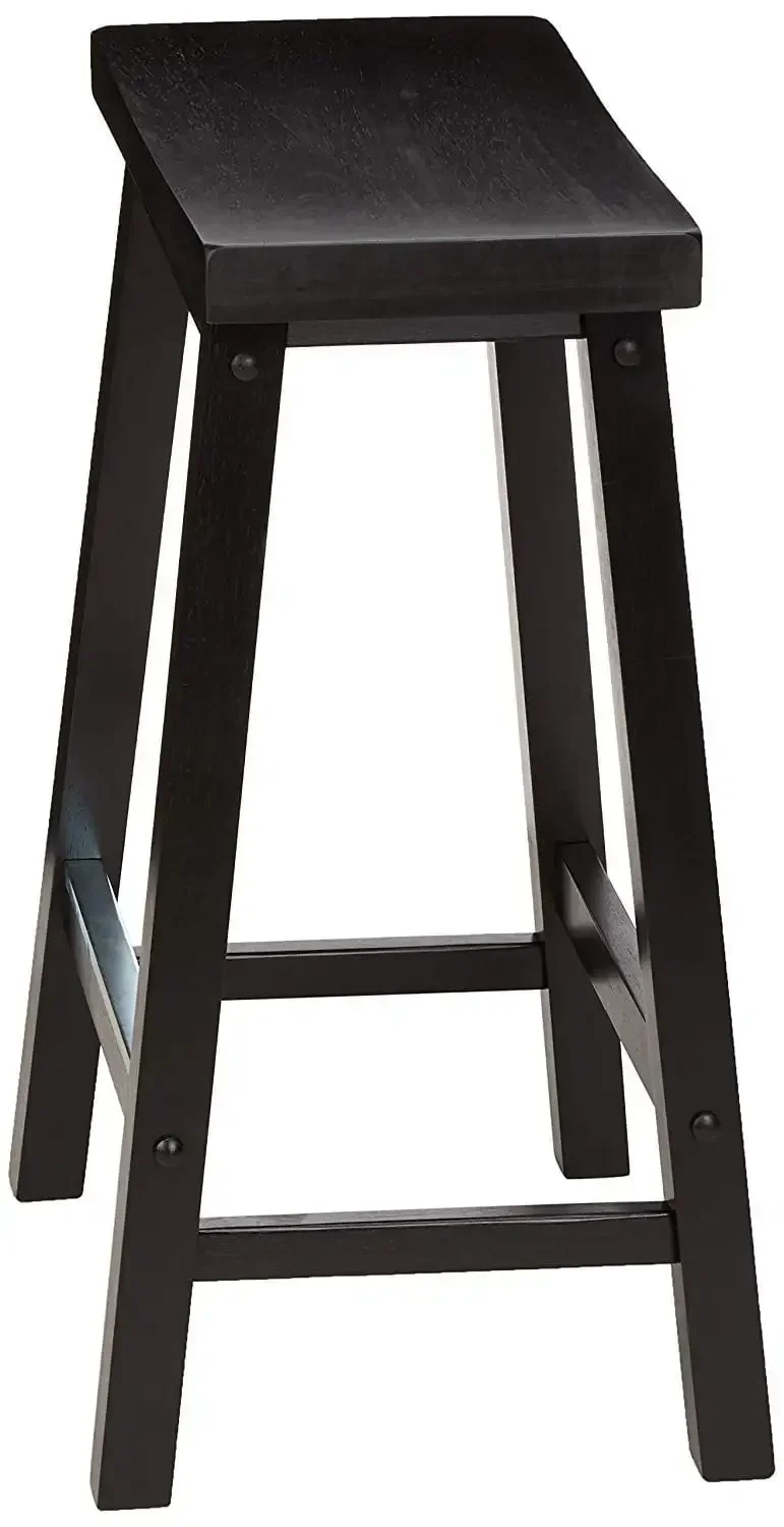 Indoor Counter Height Backless Saddle Wood Stool Set of 2 In Black.