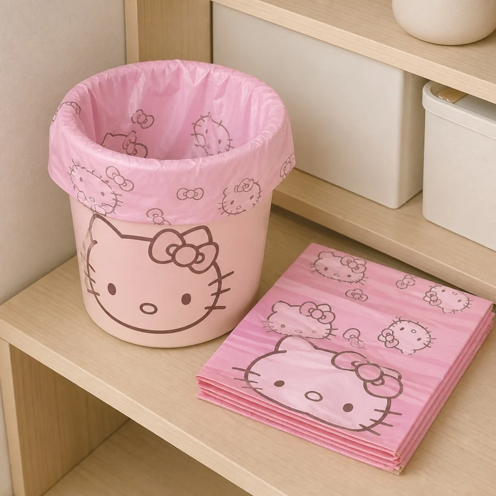Pink Cartoon Cat Printed Vest Trash Bags 50Pcs 30x50cm Plastic Garbage Bags Kitchen Bathroom Waste Bin Liners Household Supplies view 6