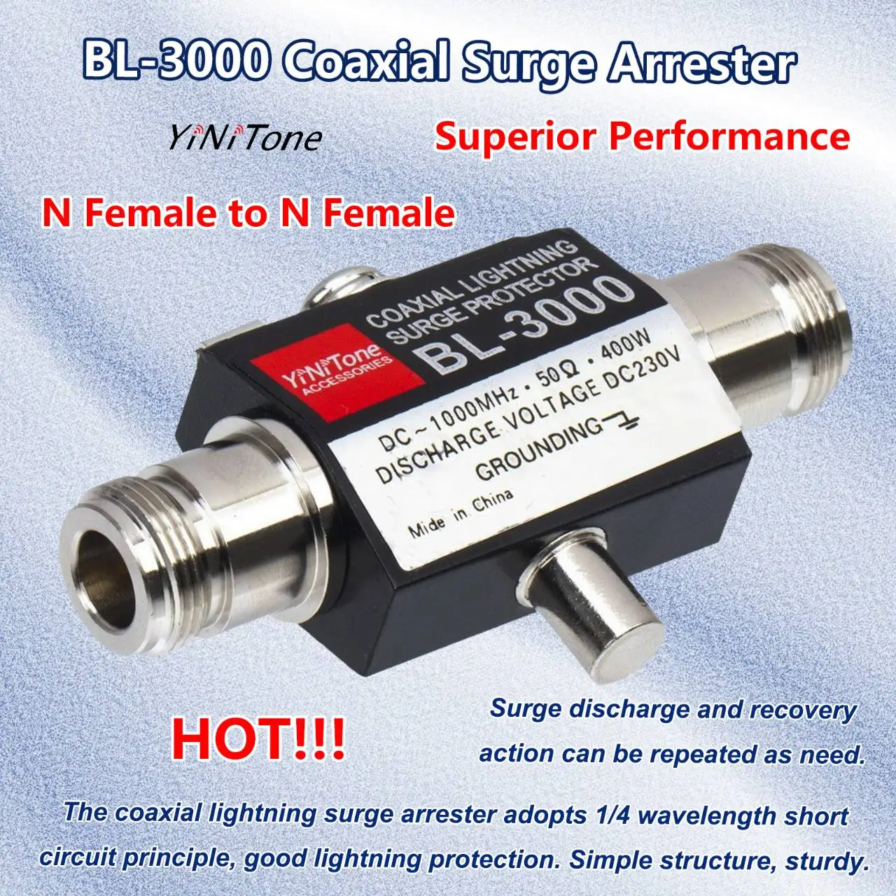 

BL-3000 N Female to N Female Coaxial Lightning Arrestor for Communication Equipment Transceivers 400W Surge Protector arrester