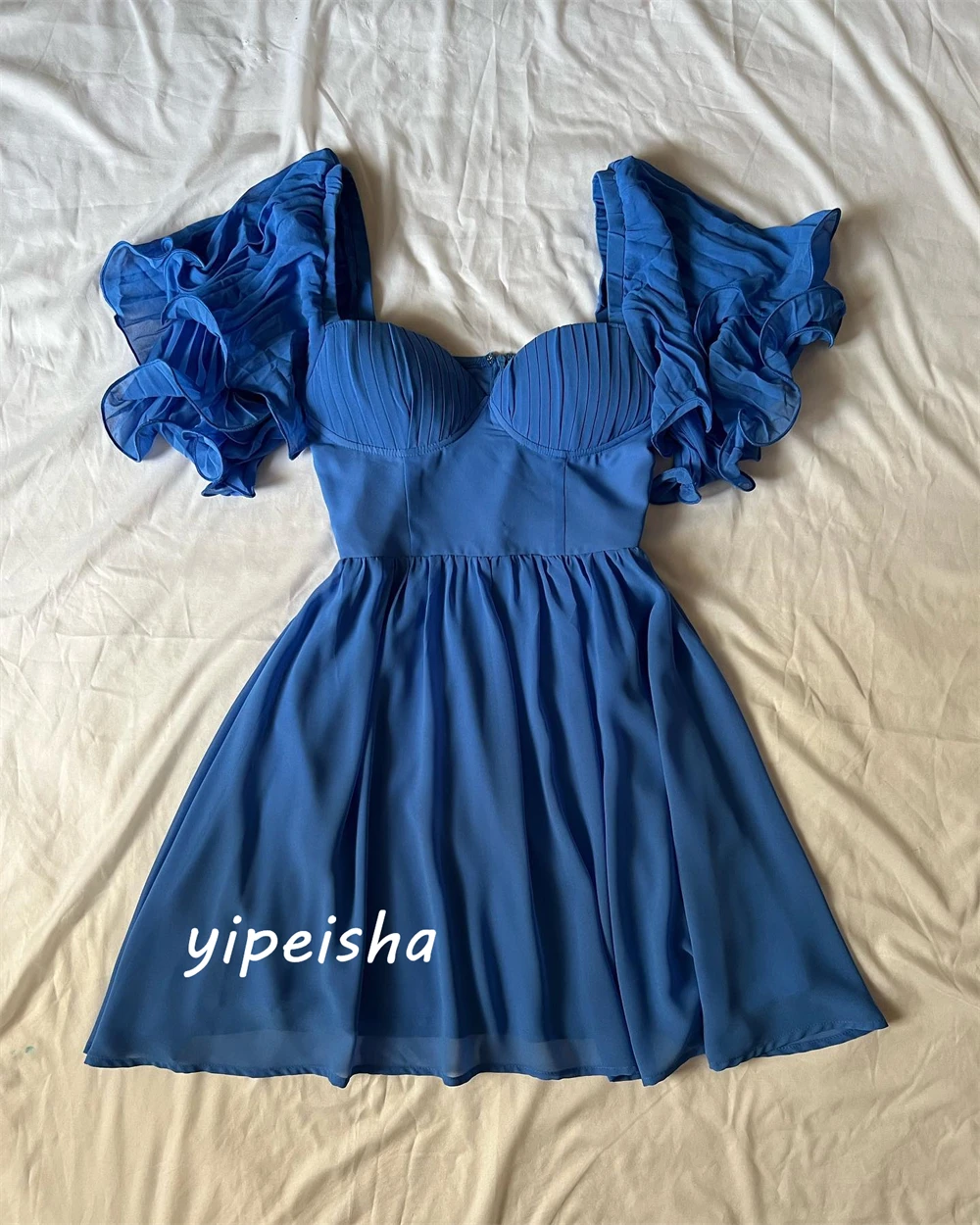 Vestido de cóctel de gasa drapeado para mujer, vestido sencillo personalizado, disponible, corte en A, para ocasiones formales, vestido de cumpleaños