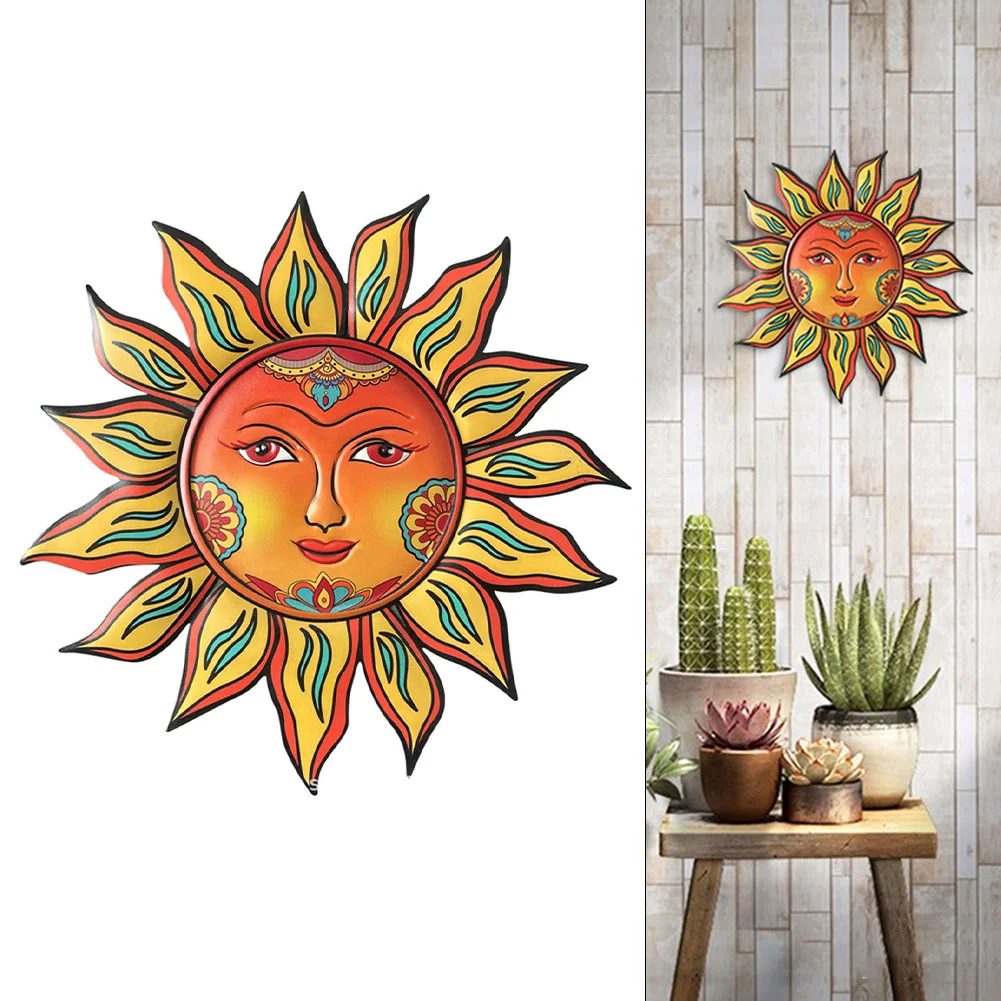 

Hook On The Back Metal Sun Flower Wall Decor Garden Wall Decoration Easy Installation Enhances Aesthetic Appeal Friendly Face