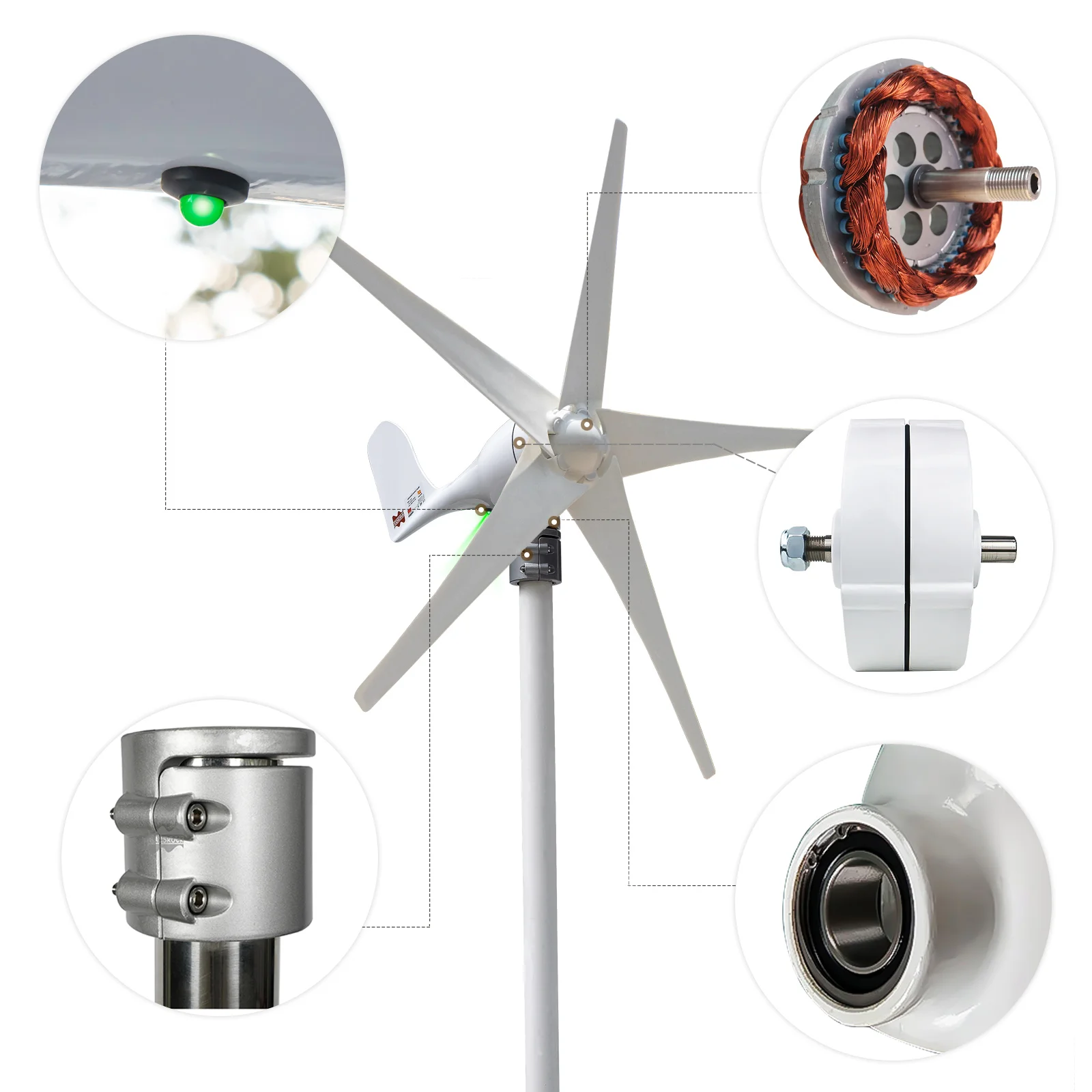 Imagem -02 - Lâminas Começam 2.2 m s Moinho de Vento Pequeno Gerador de Turbina Eólica com Indicador Led para Iate Residencial rv 400w ac 12v 24v