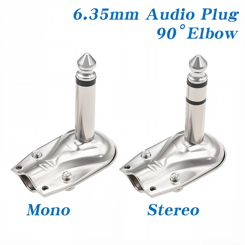5pcs Metal Right Angle 6.35mm Mono/Stereo Jack Plug 90 Degree 2/3Pole 6.35mm Guitar Phone Amplifier Connector