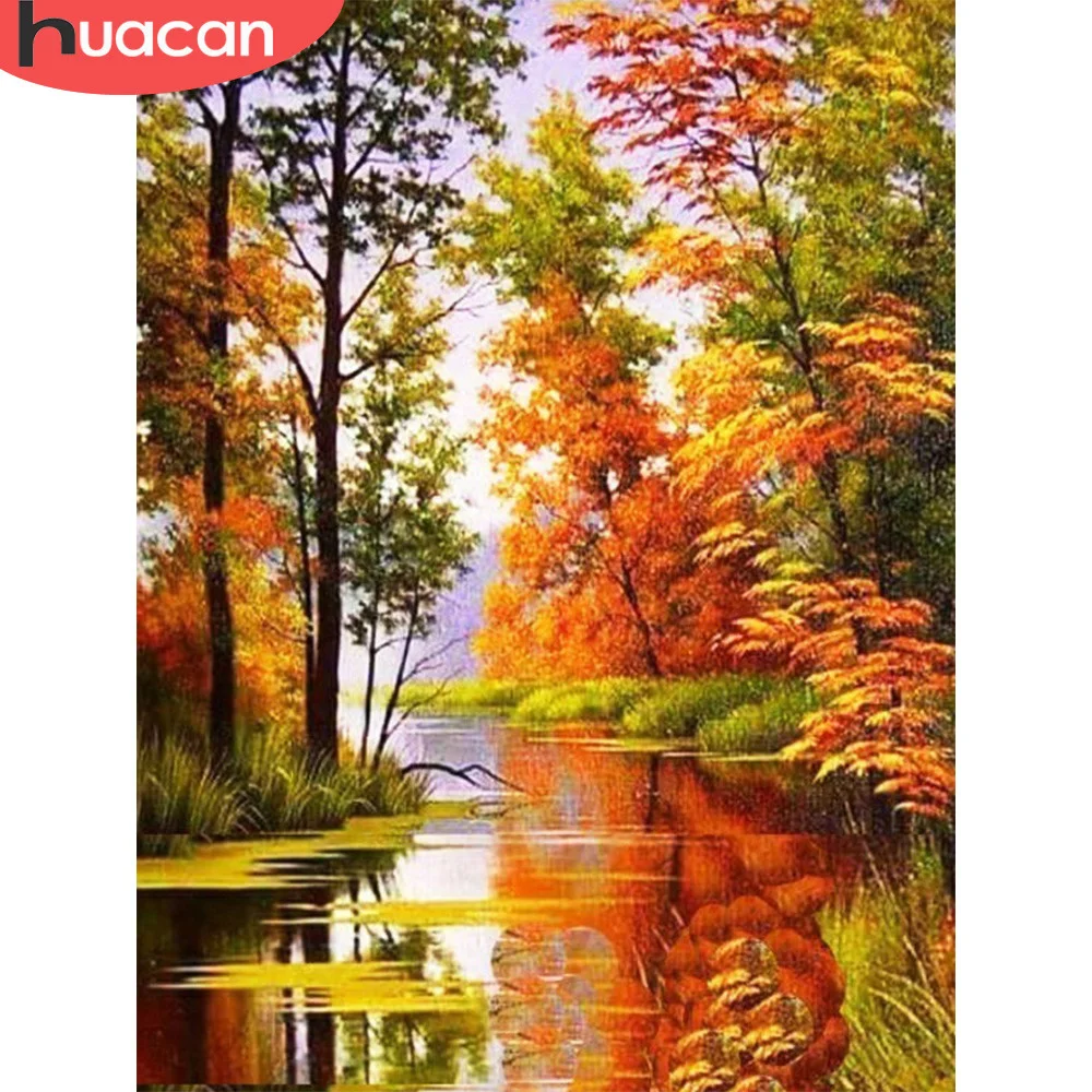 HUACAN 5D Diamond Painting Full Round Diamond Mosaic Landscape Diamond Embroidery Sale Autumn Scenery