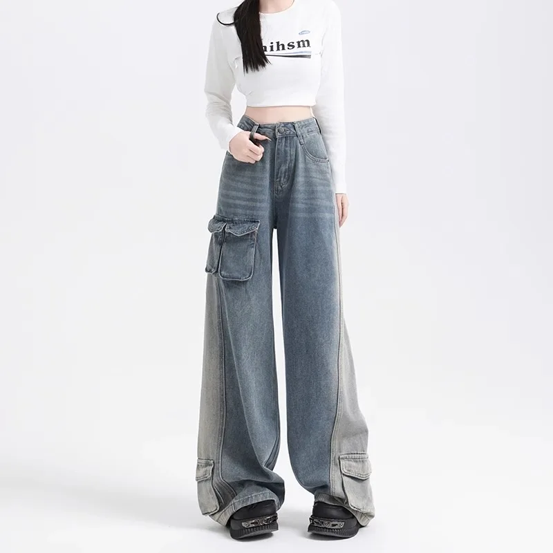 

Женские синие джинсы Y2k, мешковатые эстетические винтажные брюки 90-х годов, уличная одежда в стиле Харадзюку, тройные джинсовые брюки 2000-х годов, одежда 2025