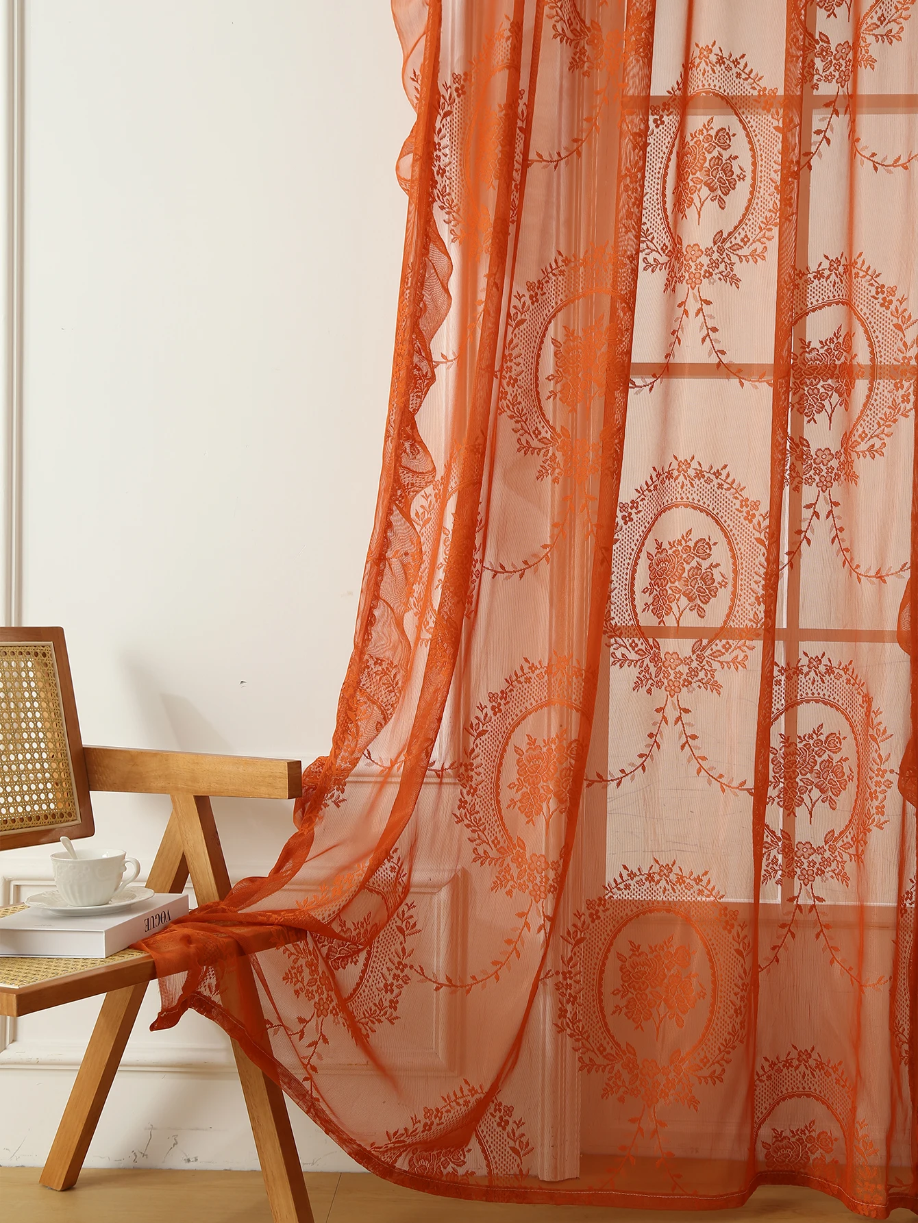 78-Zoll-Vorhänge mit orangefarbener Spitze, rund, Spiegelstange, Taschenvorhänge, Wohnzimmer, Schlafzimmer, Balkon, Zuhause, Vorhänge, Dekoration, Party, Urlaub, Vorhang – Detail 10