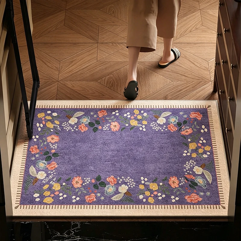 Entrance Door Mat Soft Comfortable Loop Fleece Carpet Retro Floral Print Rug Home Decoration Floor Mats Bathroom Entryway Rugs