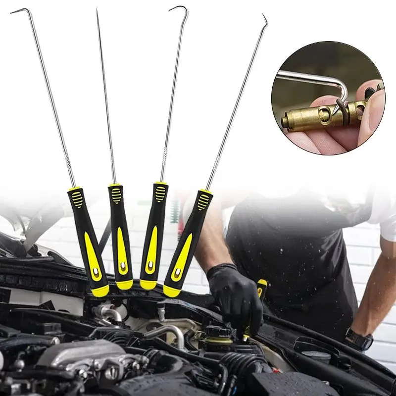 4-częściowy zestaw do czyszczenia i haków Samochodowe uszczelnienie olejowe / O-Ring Uszczelka Pick Hook Puller Remover Czyszczenie kamienia opony Narzędzia do konserwacji samochodów
