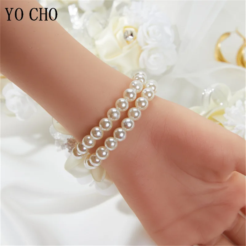 Bridesmaid Wrist Flowers Wedding Prom Party Elastic Pearl Wristband Silk Rose Bracelet Hand Flowers Wedding Supply Accessories