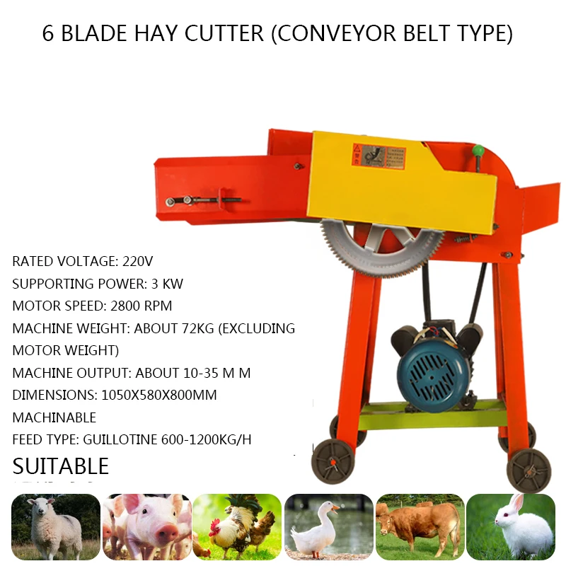 

Cattle And Sheep Feed Grass Cutter Household Small Conveyor Belt Type Shredder Corn Stalk 6 Knife Guillotine Grass Shredder