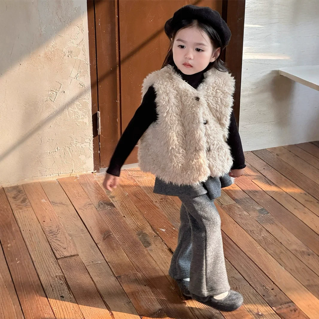 

Autumn Winter Baby Lamb Wool Plus Velvet Waistcoat Girls Boys Plush Vest Single Breasted V Neck Child Warm Fashion Warm Coat