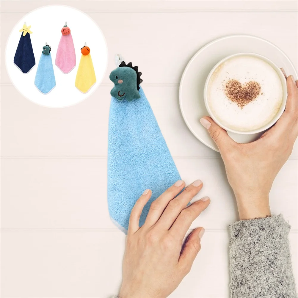 

4pcs Coral Fleece H Towels Quick Drying Absorption Hanging Travel Kitchen Bath Small Cartoon Practical Portable Home Textile