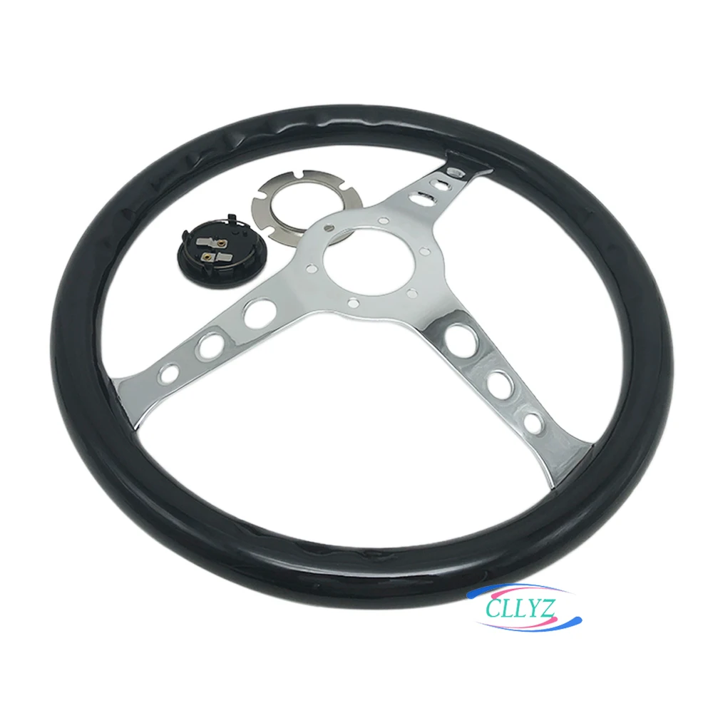 CLLYZ Universal Black Solid Wood Aluminum Car Steering Wheel 15 Inch 380MM 9 Hole Matte Bracket Retro Steering Wheel for Honda