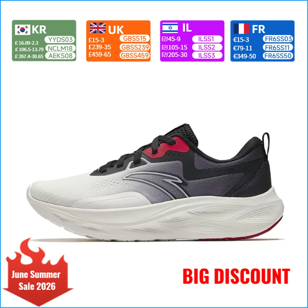 

Anta Yichen Lightweight Thick-Soled Mesh Cushioned Anti-Slip Low-Top Running Shoes for Men, White/Black/Red, 912515513-1