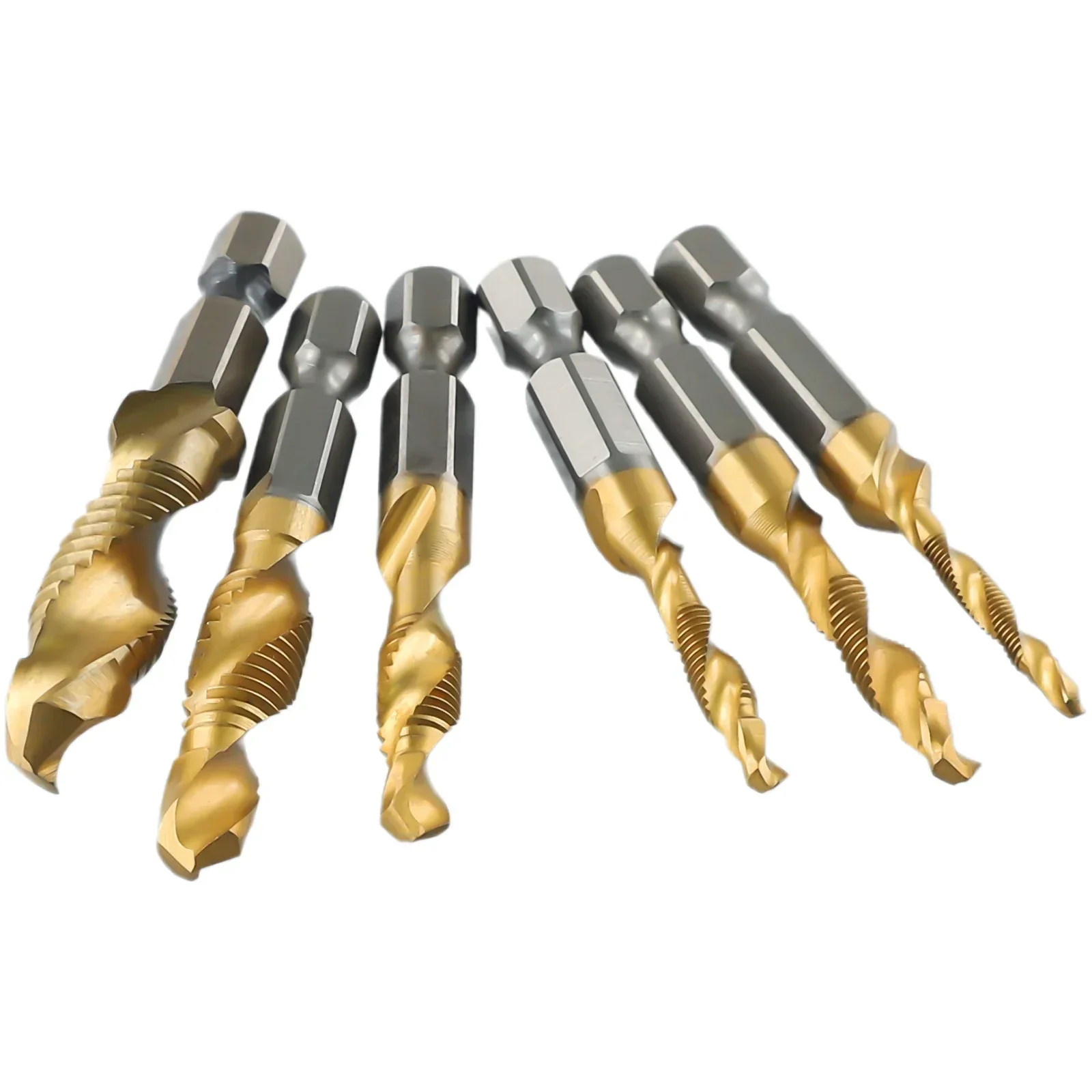 12 Stuks Titanium Gecoate Hss Kraanboren Sets Zeskant Schacht Schroefdraad Bit Schroef Machine Samengestelde Tap M3/M 4/M5/M6/M8/M10