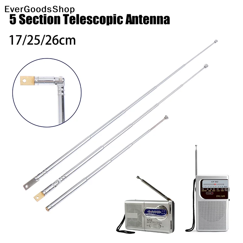 New 17/25cm 5 Section Metal Full-Channel Am Fm Radio Antenna Telescopic Antenna Rotating Antenna Aerial M2.5