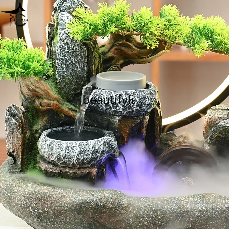 FG40Simulato benvenuto paesaggio di pino bonsai ornamento decorativo soggiorno ufficio desktop fontana di acqua circolante
