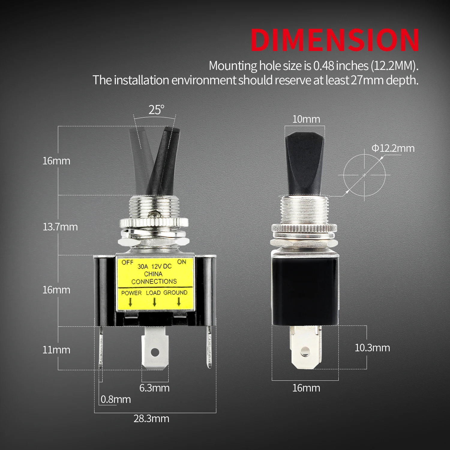 30A 12V Auto Illuminated Toggle Switch LED 2 Position Truck SPST ON Off For Car Automotive Boat ATV 1PC