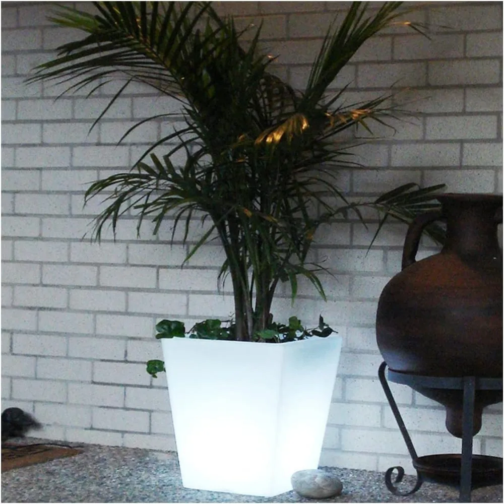 

16-In Square LED Planter Pot Outdoor, Large Rechargeable Lighted Flower Pot w/Remote, Dimmable RGB Color Changing Light Up Plant