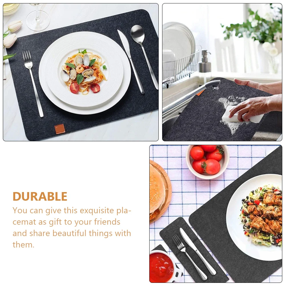 

1 set Heat Resistant Felt Placemat Set Insulated Non Table Mat Dining Pad for Home Restaurant Use Grey