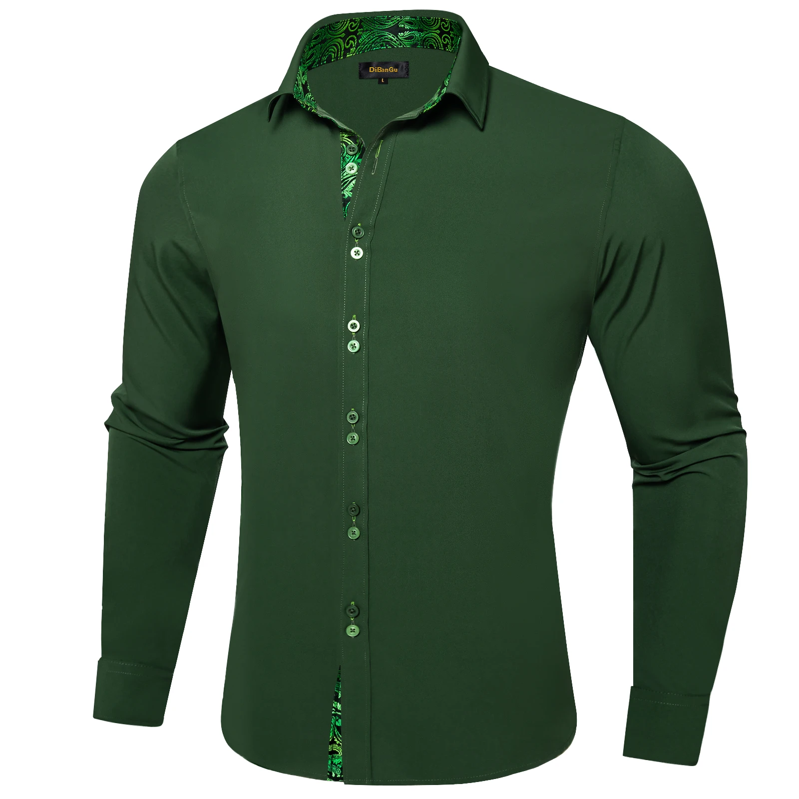 Men\'s Green Shirts Long Sleeve Fashion Casual Contrast Color Social Turn Down Collar Dress Shirt for Wedding Prom Men Clothing