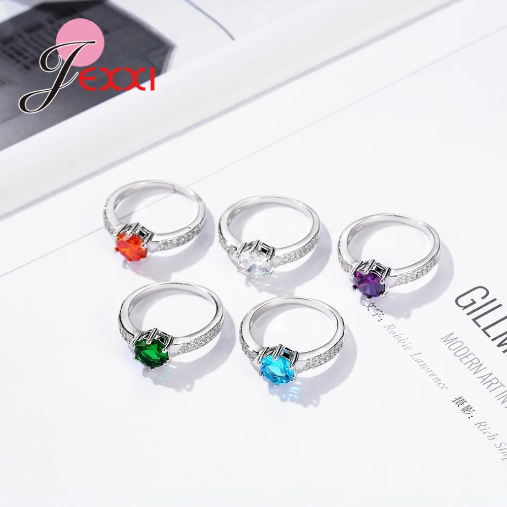 Female Purple Zircon Stone Pave White Crystal 925 Sterling Silver Bling Rings Women Wedding Engagemen Fashion Ring Bijoux
