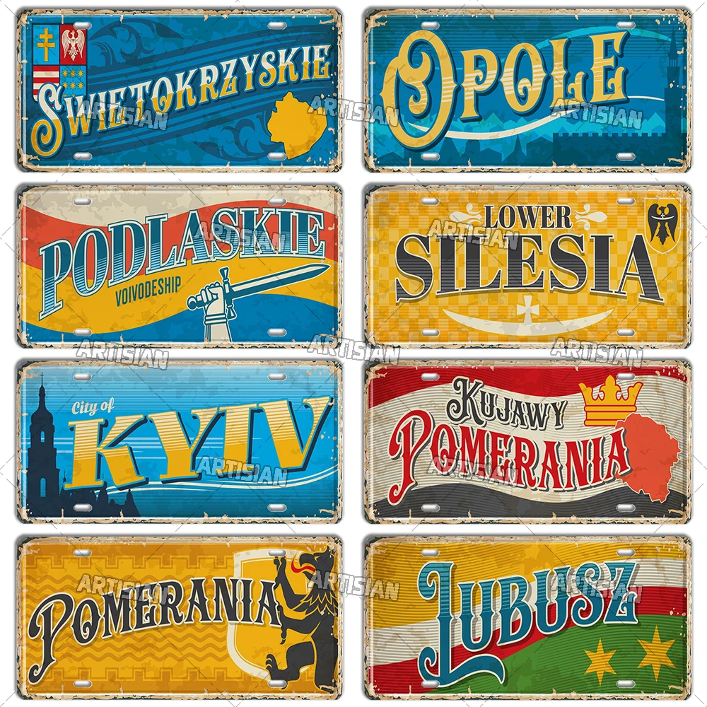 Artisian POLAND UKRAINE Landmark License Plate City Metal Sign Decorative Vehicle Plate Wall Decor Garage Bar Pub Club Hotel