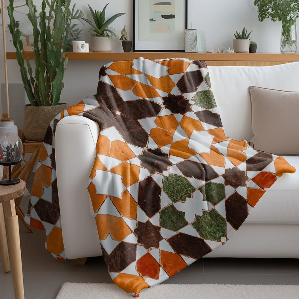 Geometric Pattern Blanket Mosaic Tile Sofa Bed Living Room Rug Decorative Throw Blanket 130x180cm