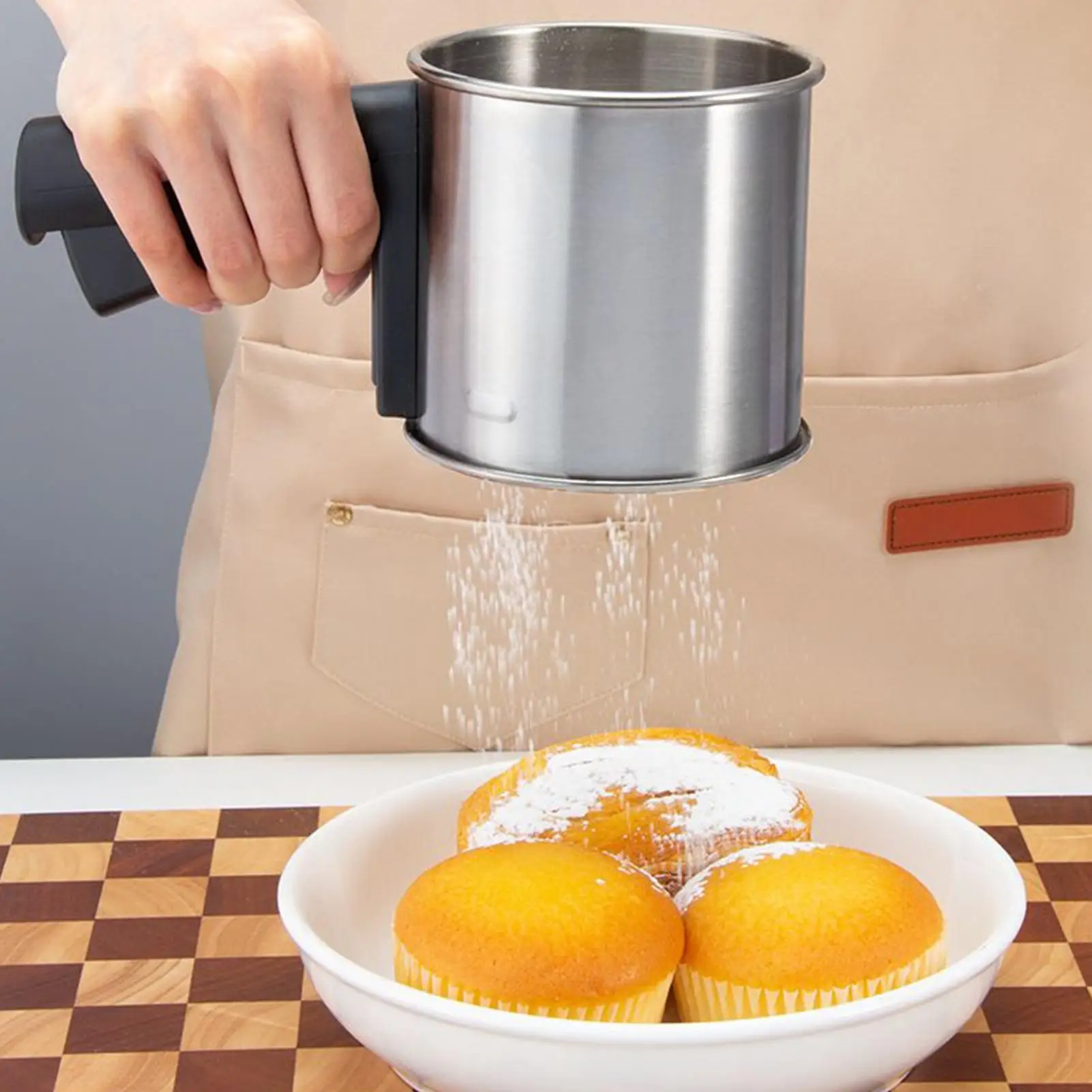 Semi-Automatic Flour Sifter Stainless Steel Flour Sieve Non-stick Baking Tools Manual Kitchen Gadgets Accessories