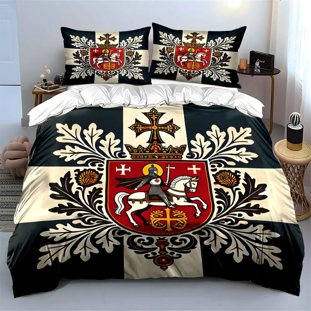 Knight emblem with cross decor Print Soft Comfortable Duvet Cover Bedding Set Included 1*Duvet Cover  2*Pillowcases