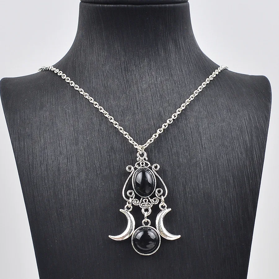 DIY accessories Amazon fashion new dark punk retro obsidian moon pendant necklace trendy versatile jewelry