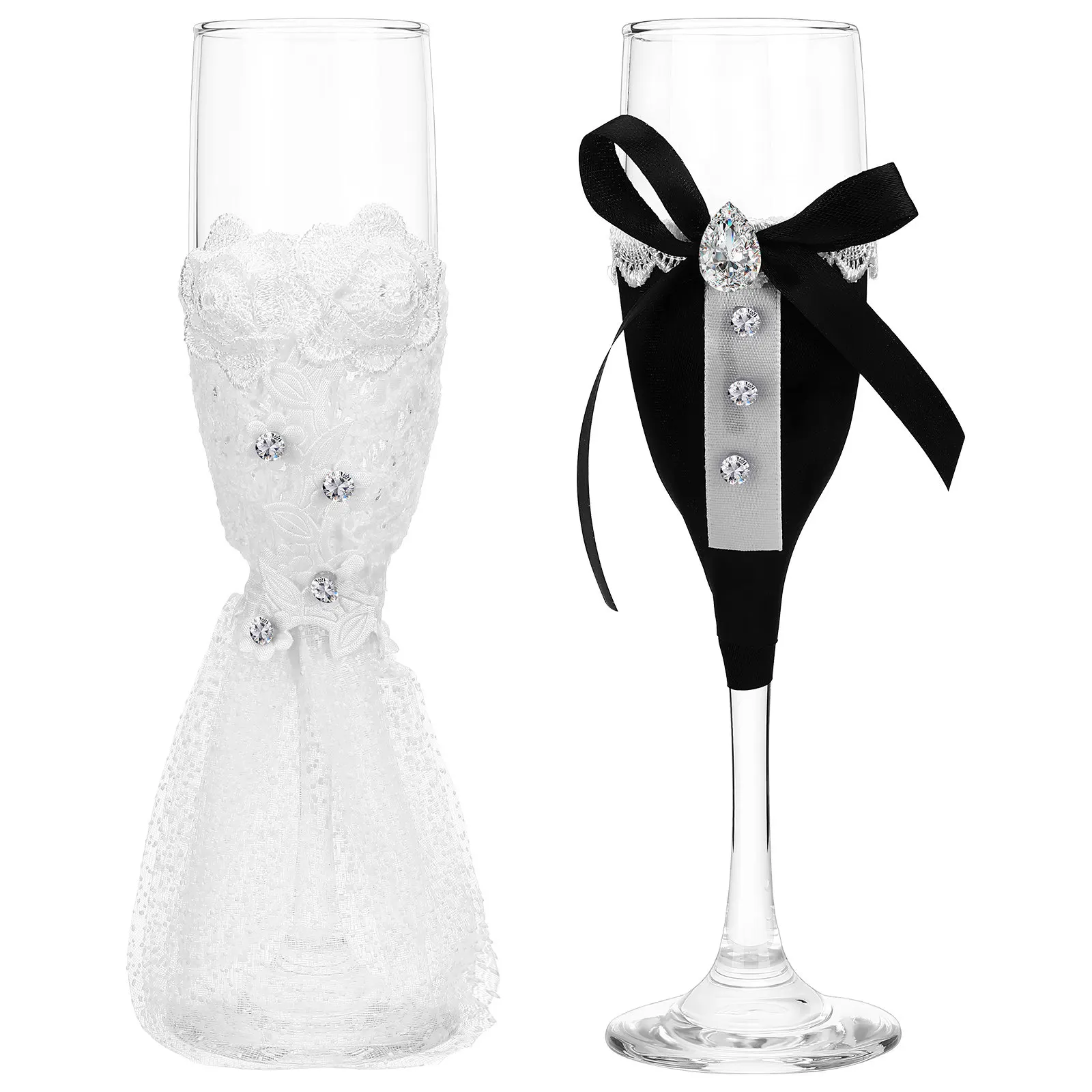 

1Set Exquisite Wedding Goblet Glasses Set Smooth Rounded Finish Elegant Design for Wedding Reception Engagement Gift Tall