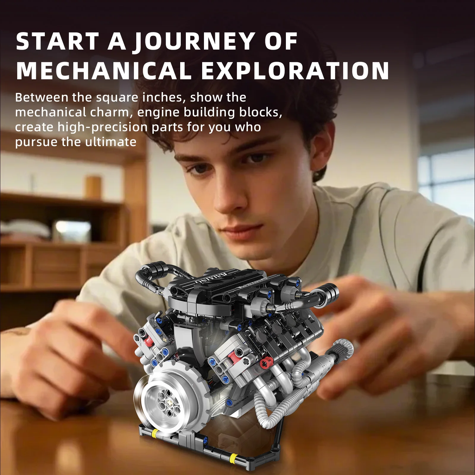 715PCS K96206 V8 Engine Model Building Blocks STEM Educational Toy with LED Lights & APP Control Programmable Car Kit Kids Gifts