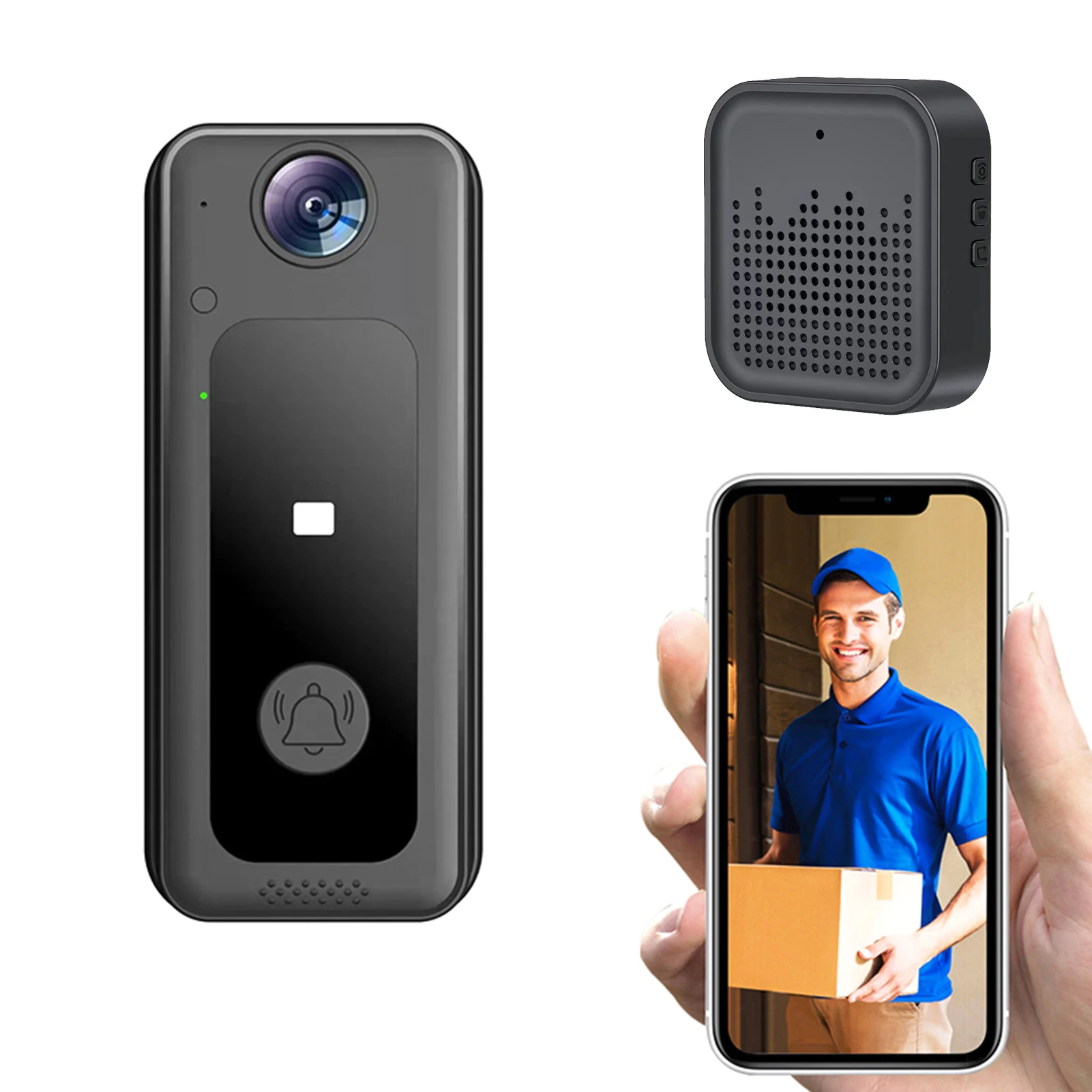 WIFI Doorbell Camera with 125° Wide Angle Visual Chime Smart Video Doorbell HD Video Night Vision Supports Cloud Storage SD Card