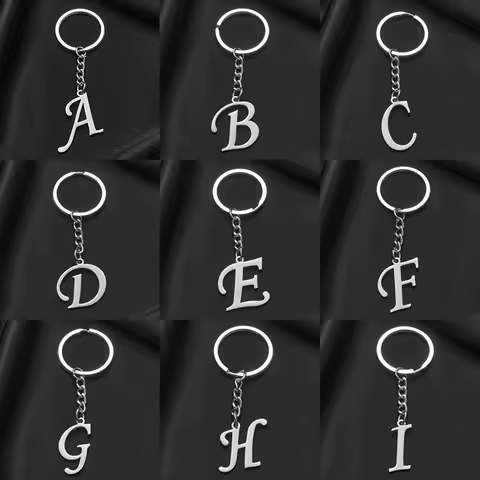 Fashion Metal A-Z Letters Stainless Steel Keychains Silver Color Car Key Ring for Couple 26 Initial Name Jewelry Bag Accessories
