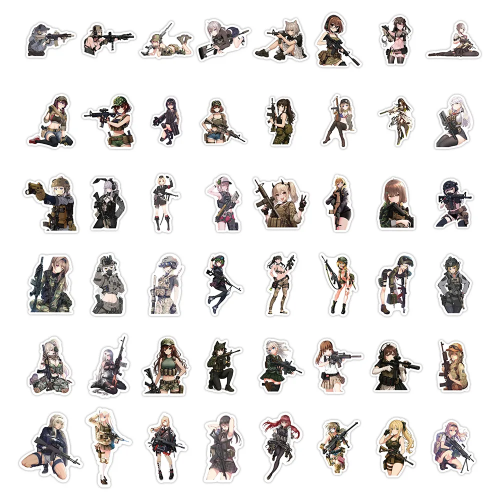 

50PCS Military Girl Graffiti Stickers Sexy Girl Decals Cartoon Firearms Decoration Suitcase Fridge Laptop Guitar Car Bike Toys