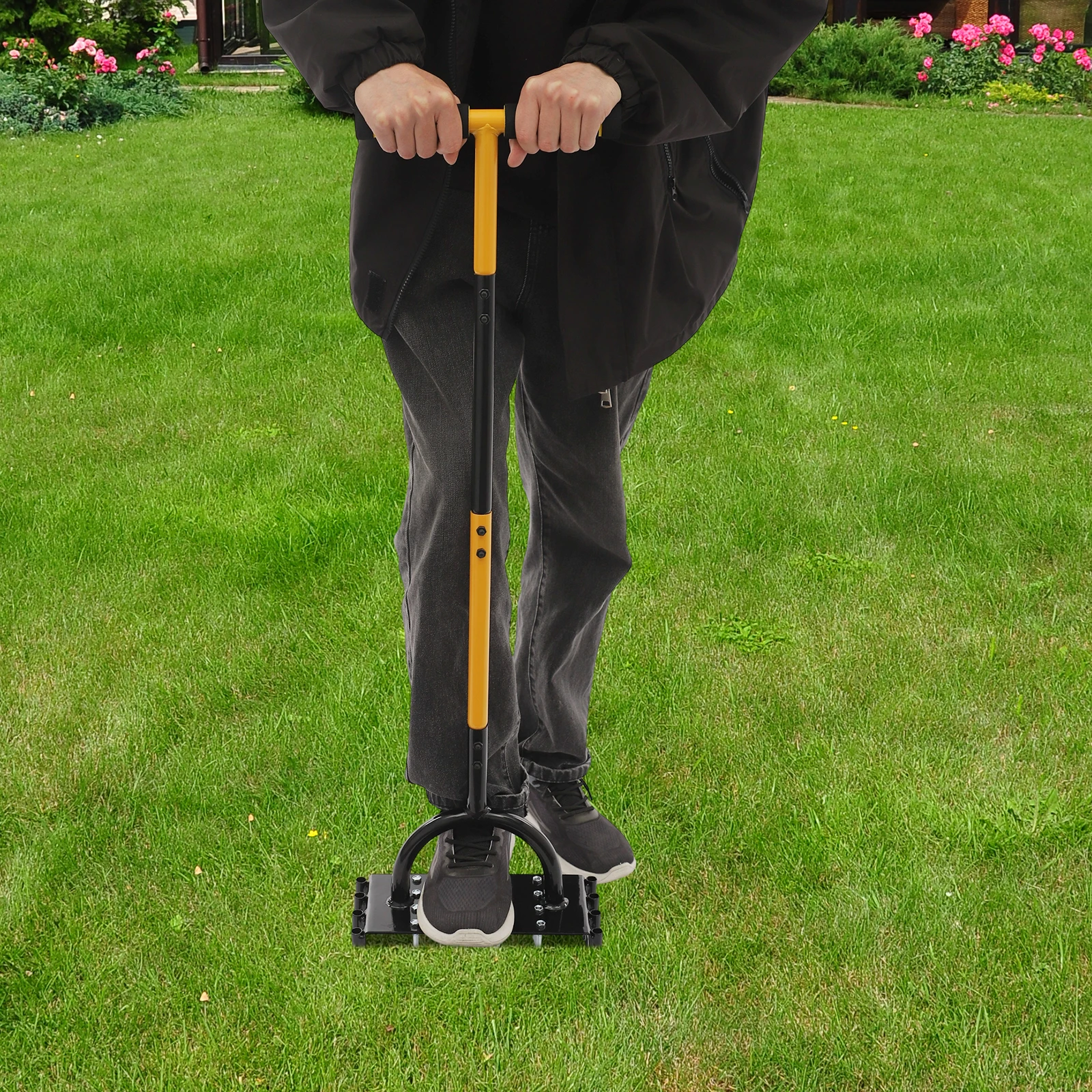 2-in-1-Rasenbelüftungswerkzeug, manuelles Rasenbelüfterwerkzeug mit 16 Spikes und 8 Entkern für Gartengras, loser Boden, verhindert Verdichtung – Detail 1