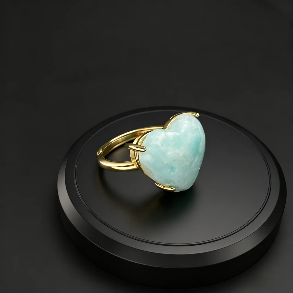Elegant Natural Hemimorphite Ring 18K Yellow Gold Natural Mineral Specimen Quartz 18mm for Women Party Birthday Jewelry Gift view 4