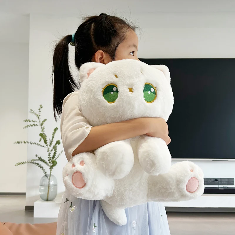 Simulated Kawaii Wild Green eye beads Cat Plush Toys Soft Stuffed Fluffly Animal Cute Kitty Doll Girls Sleep Pillow For Kid Gift