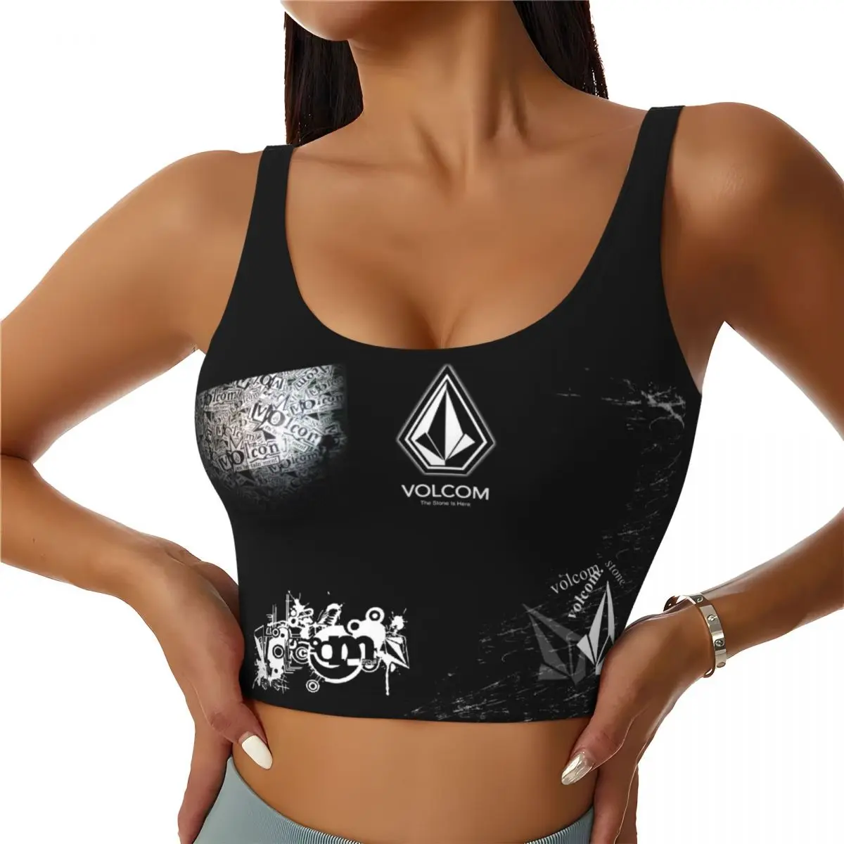 Regatas curtas de treino com símbolo Volcoms personalizado para mulheres correndo sutiãs esportivos