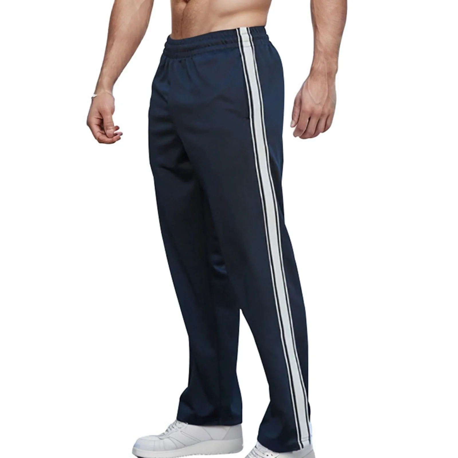 

Men's Casual Sweatpants Pants Soft Comfy Loose Striped Wide Leg Trousers Sports Running Jogger Straight Leg Fitness Pants