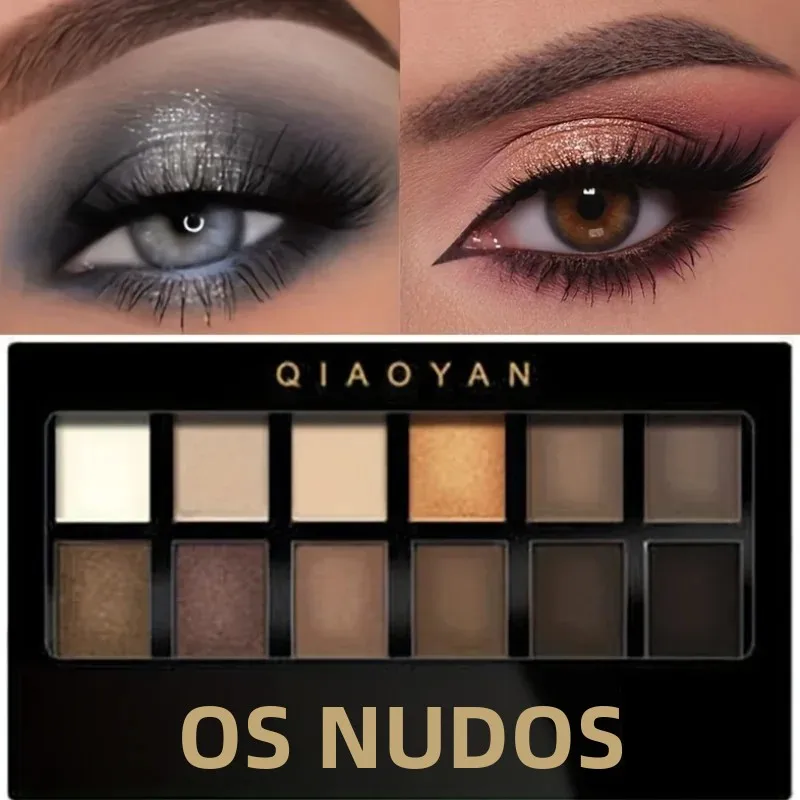 Paleta de sombras profissional de 12 cores, brilho natural, nude fosco, placa de maquiagem cosmética para artistas de maquiagem