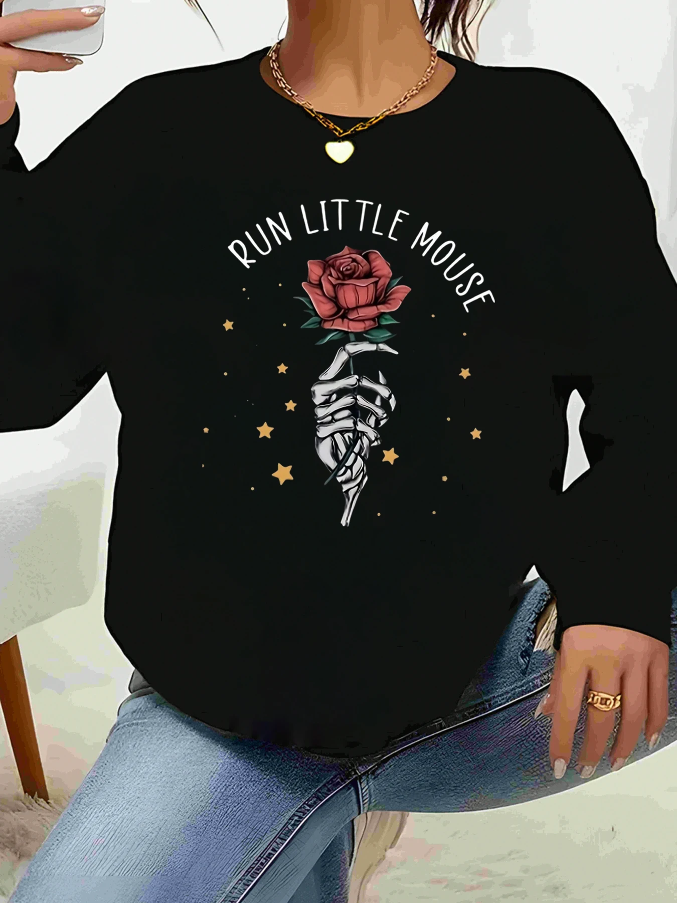 

Толстовка с принтом розы и рук для бега, маленькая мышка, повседневная одежда на Хэллоуин, женская одежда