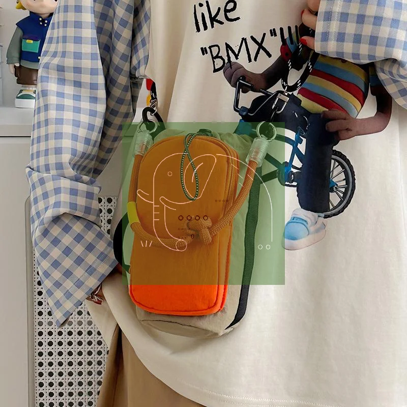 

Women Mini Crossbody Bag Color Block Nylon with Drawstring Perfect for Gym and Travel