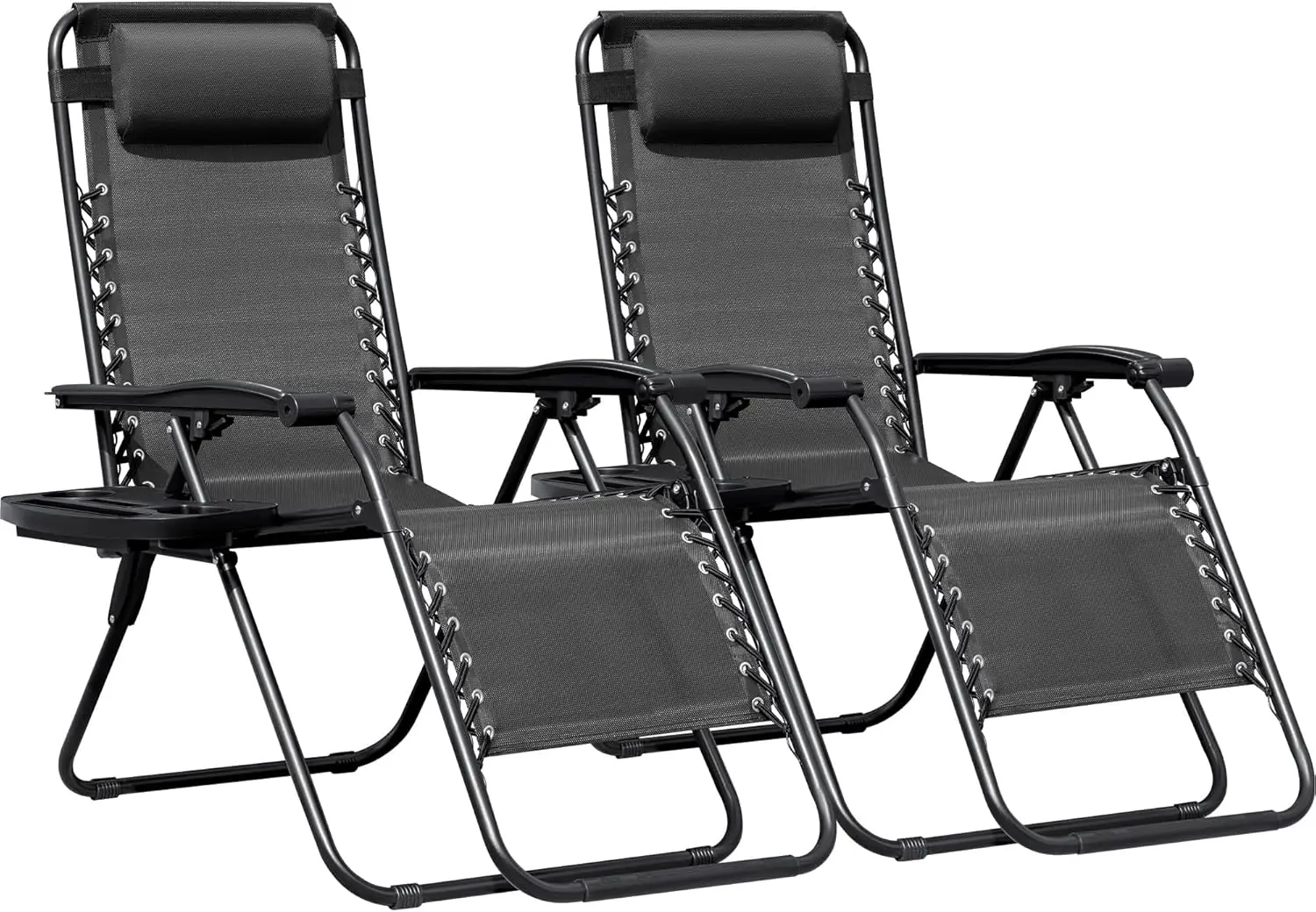 

Adjustable Zero Gravity Recliners Set of 2, Steel Mesh Patio Chairs with Cup Holders & Pillows, Foldable for Lawn Beach Camping