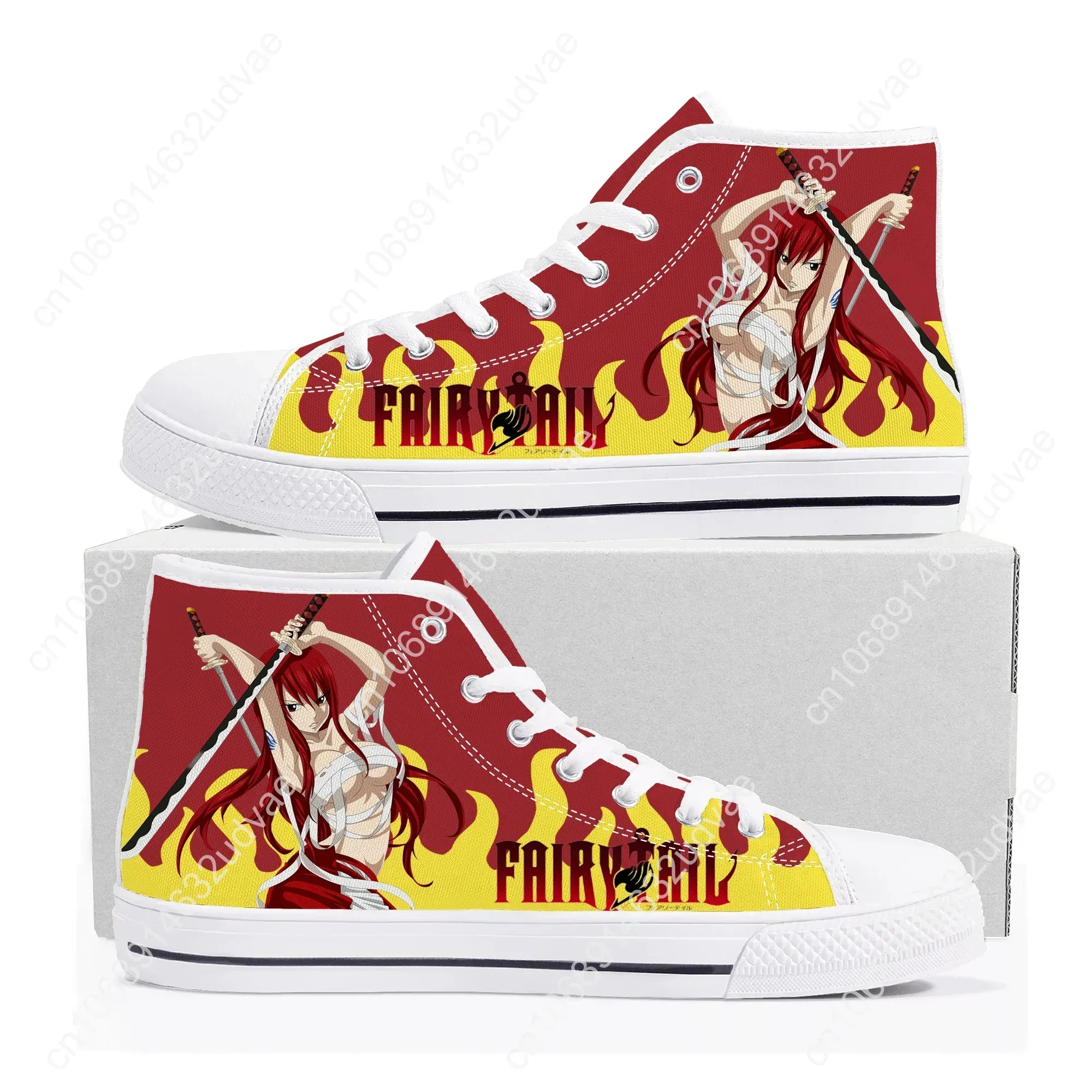 Erza Scarlet Anime Fairy Tail High Top Sneakers High Quality Mens Womens Canvas Sneaker Casual Couple Shoes Custom Shoe