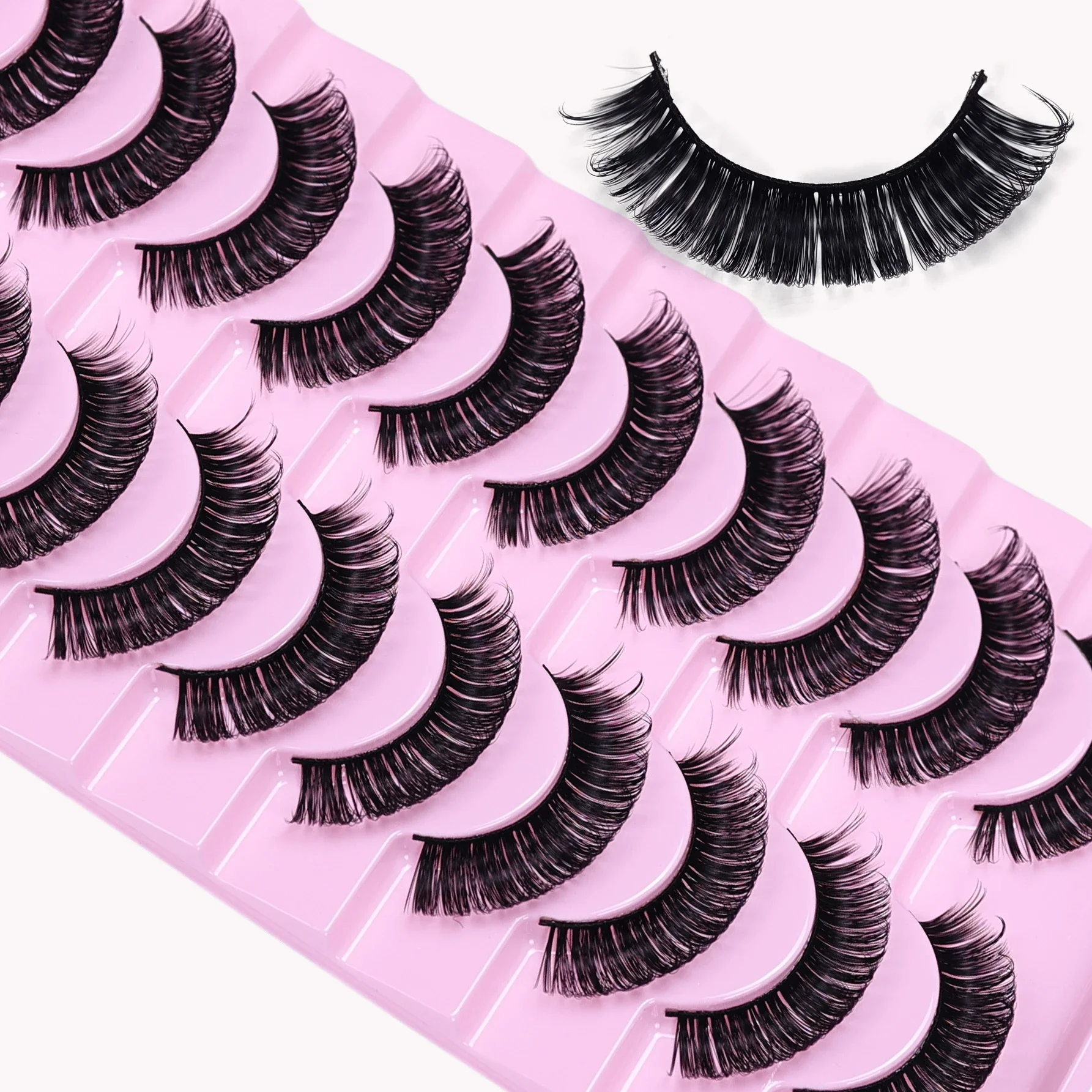 10Pairs Lashes D Curl 10-16mm Russian Lashes 3D Fake Eyelashes Reusable Fluffy Russian Strip Lashes