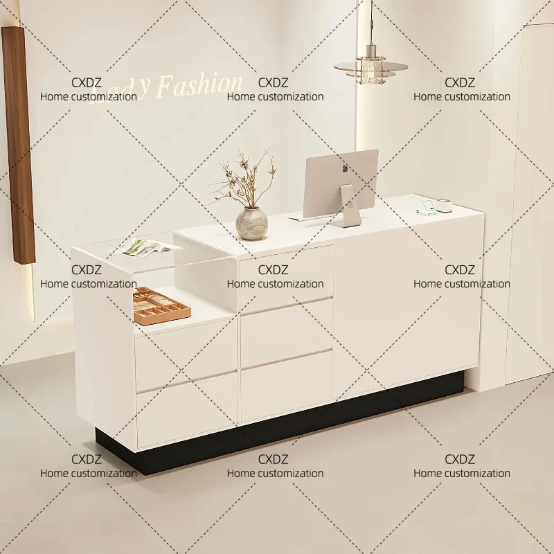 XXDecor Salon Reception Desks Counter Organizers Stone Curved LShaped Reception Desks White Classic Recepcion Office Furniture