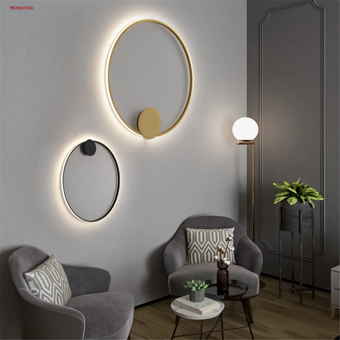 

Nordic Minimalist Circle 45Cm 60Cm 80Cm Black Gold Led Wall Lamp Living Room Aisle Corridor Home Decor Modern Sconces Art Lights