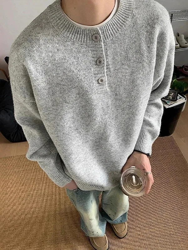 

ay American Sle Henry Collar Men's Knitwear Winter Casual Loose Fit Soft Knitted Long Sve Top Trendy Brand Men's Wear